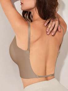 Women'S Sexy Elegant Backless Push-Up Bra - U-Shaped, X-Back With Removable Adjustable Straps, Seamless Nylon Lingerie, High Support, Hand Washable, Backless Dress Accessory|Detachable Strap Bra|Nylon Fabric - Màu Khaki - Xem 1