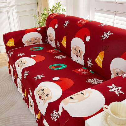 1 pieza Funda de sofá con estampado de Papá Noel, estilo falda, de tela suave y todo incluido, funda antipolvo para sala de estar, dormitorio y estudio