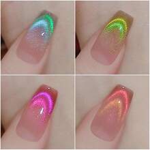 Cat Magnetic Eye Gel Nail Polish, Firefly Aurora Gel Polish With Magnet, Green Pink Purple Glassy Glitter Holographic Cat Magnetic Eye Gel Nail Polish For Nail Art Manicure Salon DIY 4PCS{Inchcolor_nameinch:InchFireflyAurorainch} - 螢火蟲極光 - 查看 8