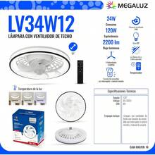Megaluz LV34W12 Ventilador de techo con luz led y control remoto, 13", luz blanca fría, neutra y cálida, 6 aspas desmontables, Abanico de techo enchufe E27, 4 velocidades y motor silencioso (Blanco). - 1 - Ver 3