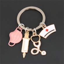 Nurse Doctor Mask Keychain Medical Staff Key Ring Nurses Day Accessories - 粉紅色口罩 - 查看 12