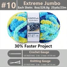 Chunky Yarn Hand Knitting - #10 Chunky Chenille Blanket Yarn, Jumbo Big Thick Chunky Yarns Crocheting, Tie Dye Bulky Knit Yarns, 8 Skein 25 Yds 8 Oz Each Skein SageKhaki - 8 件裝 + 多色藍色和黃色 - 查看 2