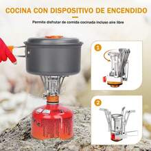 Juego de 16 Utensilios de Cocina para Acampar, Juego de Ollas y Sartenes para Acampar, con Olla, Kit de Cuchara Tenedor, Estufa de Camping, Mosquetón, Bolsa, Esponja de Lufa, para 2 Personas. - Verde - Ver 6