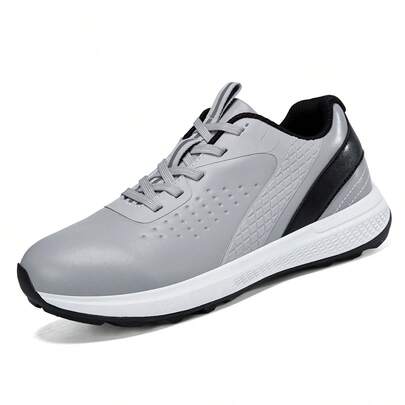 1 Pair Men's Golf Shoes With Lace-Up, Soft Leather Upper, Non-Slip, Lightweight Sole, Fabric Lining, Suitable For Golf And Casual Wear