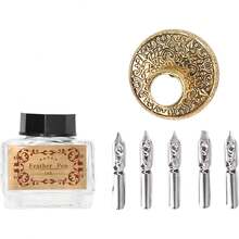 Kit de Pluma de Ave Retro, Acero Inoxidable, Antigua para Escribir, Dibujar, Firma y Decoración de Boda (Negro) - 1 - Ver 8