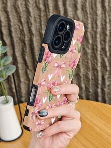 Charmante Handyhülle mit Tulpenschleife und Herzmotiv, romantische ästhetische Blumenhülle, süßes Schutzaccessoire für Frauen, stoßfest, schmale Passform, kompatibel mit iphone16 pro max/16pro/16plus/16/15promax/15pro/15plus/15/14promax/14pro/14plus/14/13promax/13pro/13/12promax/12pro/12/11promax/11pro/11/X/XS/XSmax