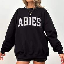 Oversized Aries Zodiac Sweatshirt, Astrology Horoscope Jumper, Birthday Gift, Zodiac Sign Crewneck, Gift For Aries, Celestial Clothing, Born In April - 黑色 - 查看 7
