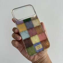 1 pieza Funda de teléfono de silicona suave compatible con iPhone 17, 17 Pro, 17 Pro Max, 16, 15, 14, 13, 12 Pro Max, con diseño a cuadros y bloques de color dopamina lindo y elegante