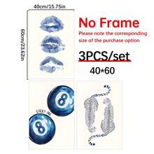 3 件套蓝色豹纹唇台球时尚海报印刷品 - 审美敏锐的年轻女孩房间多巴胺装饰，别致的极简主义绘画学院风格墙壁艺术，适合宿舍、公寓、客厅、卧室、现代家居装饰的带框墙壁艺术 | 充满活力的墙壁艺术 | 细致的印刷质量，豹纹装饰 - 彩色 - 查看 14