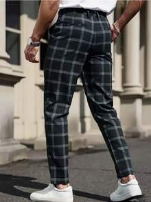 Men's Casual Fashion Plaid Suit Pants, And Minimalist - Black - View 4