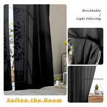 Extra Long Black Sheer Curtains 120 Inches Long 2 Panels Set, Voile Light Filtering Window Drapes For Patio Door/Birthday Party/Hallway Window Guest Room, Each 42Wx120L In, 10FT, Black - 多色154 - 查看 2