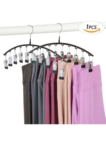 10-Clip Space-Saving Legging Organizer, Black Metal Yoga Pants Hanger, Rubber Coated For Closet Storage, Holds 10 Pairs Of Thin Leggings, Jeans, Trousers & Shorts