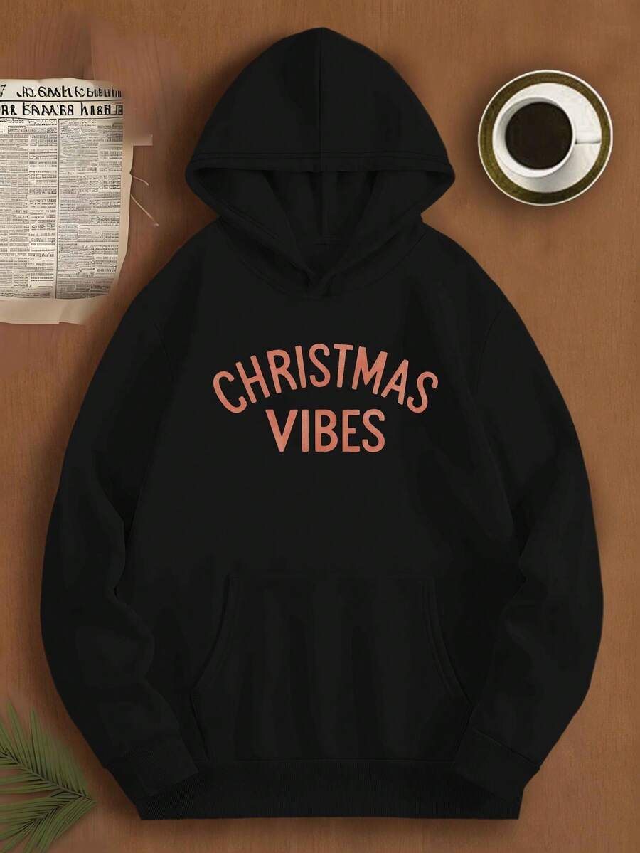 Sudadera con capucha talla grande para hombres WEIHNACHTSVIBES JPH-9 - Sudadera casual verde brillante con estampado navideño, ropa de invierno lavable a máquina para fiestas, talla grande - Negro - Ver 1