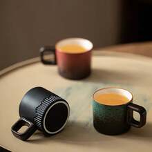 Taza de té de cerámica degradada de 60ml con asa, taza de café resistente al calor, mini taza minimalista dibujada a mano para el hogar - El horno se vuelve blanco - Ver 1