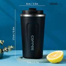 1pc 18/8 Stainless Steel Coffee Cup, Portable Insulateds Mug, 500ML - Black - View 8
