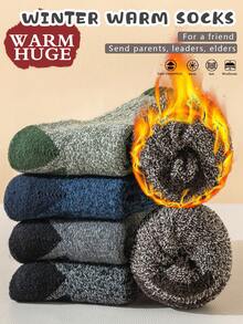 5 Paar Herren dicke, warme Wollsocken, Retro Schnee Wandern Sport Crew Socken, thermische Handtuch Lange Socken für den Winter, kuschelige Socken - Verschiedenfarbig - Übersicht 2