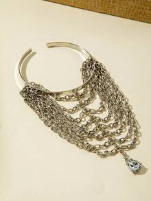 imoli 1pc Minimalist Fashionable Metal Tassel Pendant Necklace With Teardrop & Heart Charms, Multi-Layer Bracelet Jewelry, Versatile Gift For Women, Suitable For Parties And Holidays