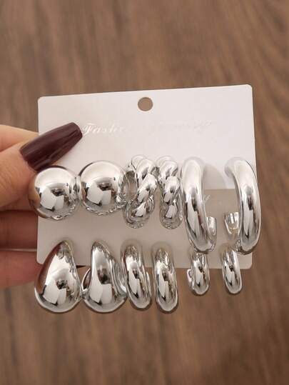 12/6pcs Vintage Geometric Teardrop Women Earrings Set, Resin Material Big Hoop Earrings, Suitable For Daily, Music Festival Wear, Holiday Gift