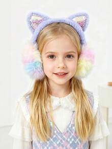 1pc Girls/Teens Colorful Plush Cat Ear Earmuffs, Sequin Decor, Cartoon Cute Ear Warmers, Suitable For Autumn/Winter