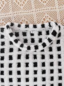 [Livanti Pajamas]2pcs Women's Long Sleeve Flannel Pajama Set, Casual Round Neck Long Sleeve, Long Pants, Thick Warm Sleepwear For Autumn/Winter, Suitable For Home And Outdoor Wear, New Plaid Jacquard Coral Fleece - Black and White - View 4