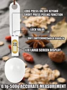 1 pieza Cuchara de medición digital de alta precisión con pantalla LCD de 500g/0.1g, cuchara de pesaje digital desmontable y ajustable, accesorio portátil convertible, báscula de medición de alimentos, báscula de cocina para el hogar, báscula de café y té de viaje, utensilios de cocina, herramientas de repostería, baterías no incluidas - Multicolor - Ver 4
