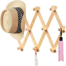 1个复古可伸缩木质壁挂式衣帽架，手风琴式挂钩，带10个挂钩，可挂毛巾、帽子、外套、包包、围巾 | 节省空间的浴室和玄关收纳架，乡村农舍秋季装饰 | 感恩节礼物、圣诞节礼物、新年礼物 - 彩色 - 查看 1