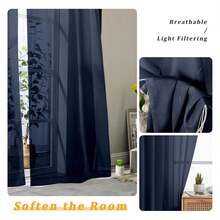 Navy Blue Sheer Curtains 96 Inches Long 2 Panels, Elegant Window Treatments Voile Curtains For Living Room, Light Filtering Rod Pocket Sheer Drapes, Each 42" Wx96 - 多色123 - 查看 2
