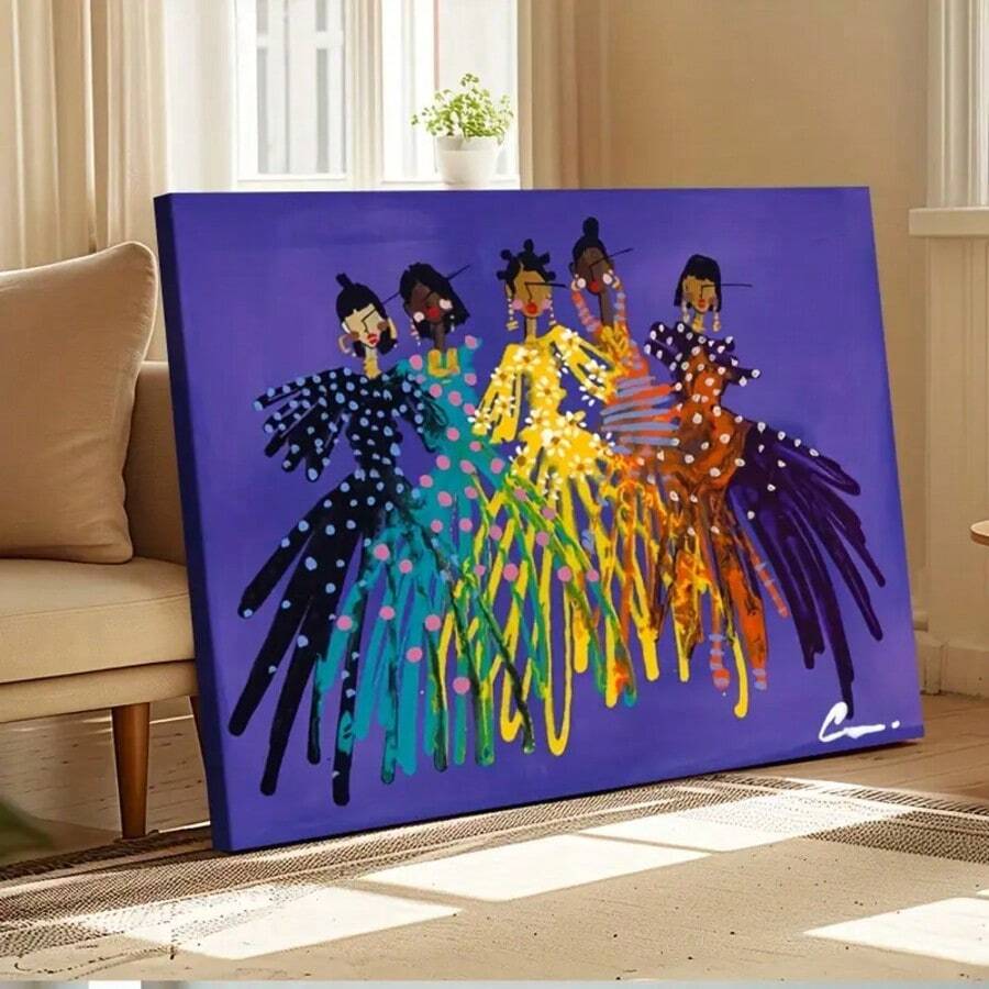 1pc Framed Canvas Painting Art - African American Civil Rights Movement Vintage Art, Dark-Skinned Portraits In Purple Hues, Bohemian & Rustic Style, Ready To Hang Home Decor For Living Room, Bedroom, Office, Perfect Gift, African American Wall Art, Artistic Corridor Decoration, Colorful Portrait Art, Vibrant Brushstrokes, 2D Flat, Perfect For Room Decor,Modern Home Decoration,Bedroom Wall Art,Wall Art Decor,Canvas Wall Art,Framed Wall Art,High Resolution Wrapping Canvas Painting - 彩色 - 查看 1