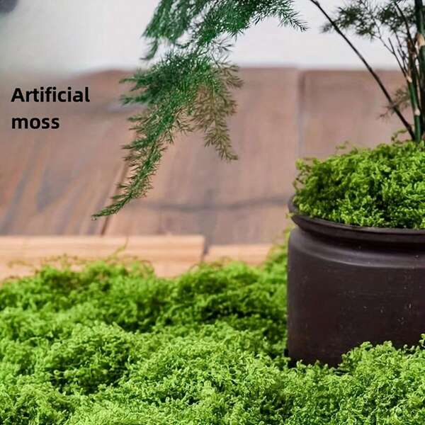 1 pieza Decoración de musgo artificial, musgo falso de fibra de poliéster para manualidades DIY, adecuado para patio exterior, Navidad, Halloween, Pascua, Acción de Gracias, fiestas, bodas, decoración festiva, decoración de plantas verdes de aspecto natural sin contenedor