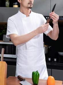 Breathable Chef Jacket With Back Mesh, Soft & Comfortable Moisture Wicking, Durable Unisex Design For Cooking, Baking, Hotel, Restaurant Kitchen, Summer Short Sleeve, Small Size Available For - White - View 5
