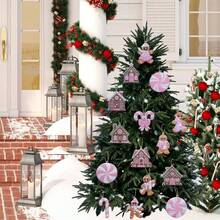 Gingerbread Tree Ornaments Creative Christmas Hanging Decoration For Home Office Party Celebration - Pink - View 2