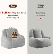 Sillón Puff Gigante con Relleno, Bean Bag de Piel Sintética para Adultos, Sofá Piso Grande y Cómodo con Asa, Puff XL para Sala o Dormitorio - Gris Claro - Ver 4