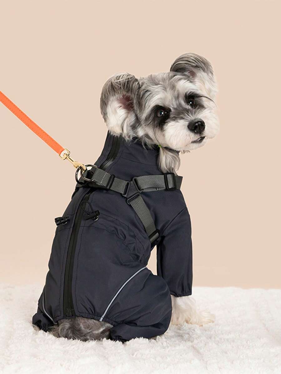 4-Legged Pet Windproof Jacket, Integrated Chest & Back Design, Can Be Used With Leash, New Warm & Cold-Resistant Model - Grey - View 1