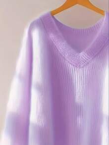 宽松、柔软、甜美、慵懒的针织开衫 - 紫色 - 查看 3