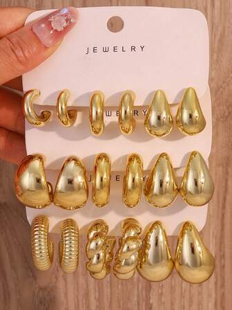 6-18 件/套超大 C 形和水滴式耳环套装，女士日常佩戴首饰