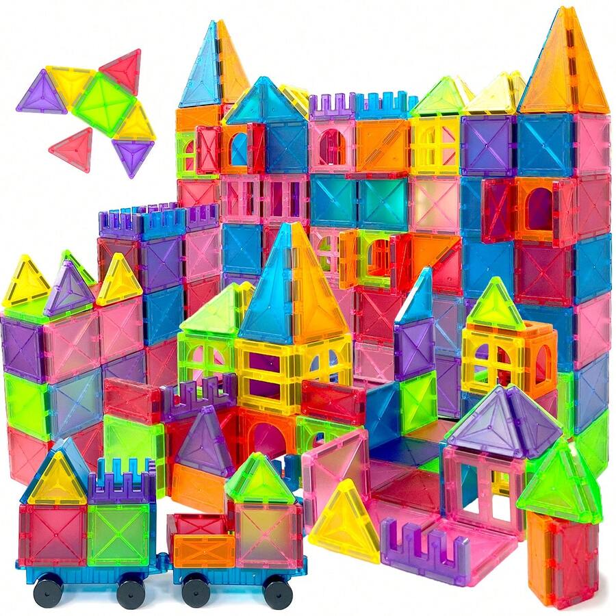 122pcs Magnetic Building Blocks Set, Transparent Magnetic 3D Construction Tiles, Inspire Creativity And Imagination, Educational Toy - 彩色 - 查看 1