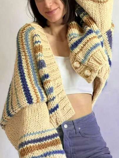 1 Stück Damen Oversized Farbverlauf Strickjacke, Herbst/Winter