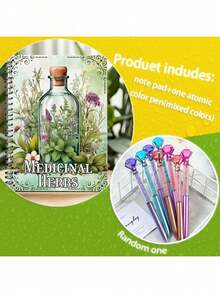 1 Pc 13-Page Minimalist Design, Vintage Apothecary-Style Medicinal Herb Record Book. Green Cover Paired With 27 Botanical Illustrations-The Ultimate Collection Workbook For Herbal Enthusiasts. Holds The Secrets Of Herbs, Allowing You To Record Plant Information And Uses. Spiral Binding Ensures Smooth Page-Turning. Perfect For Daily Reference And Organizing Herbal Knowledge-Stylish And Practical. - màu xanh lá - Xem 2