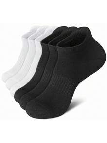 Calcetines de Deporte para Hombre y Mujer 6 Pares, Calcetines Tobillero de Algodón Transpirable que Absorbe la Humedad, Tines Cortos Casuales Duraderos, Low Cut Calcetas Running Atlético Caminar - Negro - Ver 2