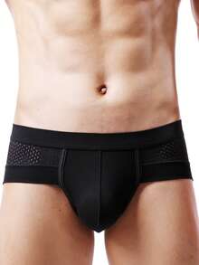 Quần lót lưới nam có túi hình chữ U lồi, quần lót trong suốt thoáng khí gợi cảm - Màu xanh hải quân - Xem 4