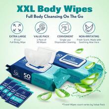 AFRT Body Wipes For Adults Bathing No Rinse - Adult Wipes For Elderly 8" X 12" 200 Count Shower No Rinse Incontinence Disposable Washcloths Aloe Vera Vitamin E + 4 Individual Packs - Gói 4 khăn lau 200 tờ - Xem 2