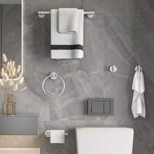 sunzone Juego de Accesorios de Baño,5 Piezas de Toallero, Toallero en Barra de 40CM, Toallero de Anillo, Albornoz Gancho de Toalla, Portarrollos de Papel Higiénico, 304 Acero Inoxidable, Plata - Plateado - Ver 6