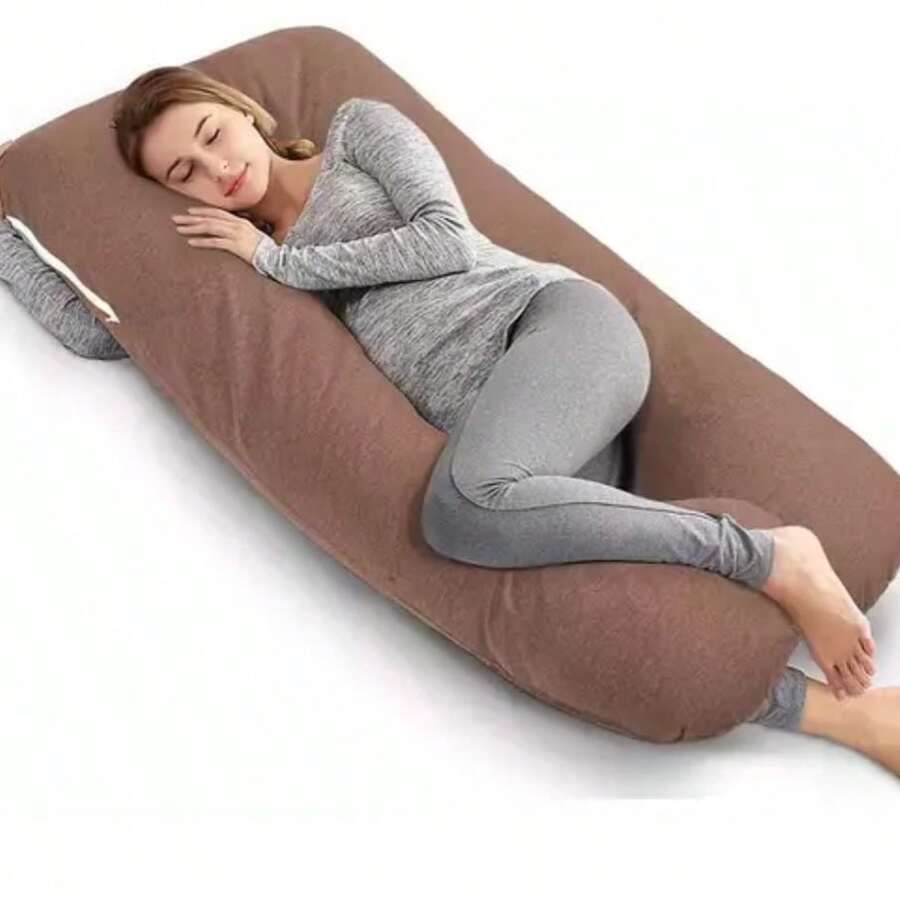 1 Pieza Almohada De Maternidad Abrazable ,Con apoyo lateral,Funda Desmontable,Almohada para dormir,Pregnancy Pillow,Cojin ajustable de Lactancia,Almohada para niños,Colecho para niños - Café integral - Ver 1