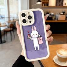 Phone Case With Black Border And Design Of A White Rabbit Holding A Cake And Shopping Bag On A Purple Background For Daily Use In Cafes And Casual Spaces Suitable For Apple Series Phones - White - View 7