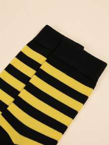 Calcetas largas de rayas diseño divertido para dama, medias por encima de la rodilla - Negro y amarillo - Ver 4