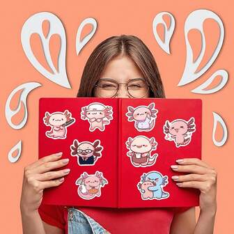 50pcs Cartoon Axolotl Daily Life Stickers, Waterproof Decals For Notebook, Luggage, DIY