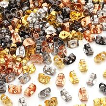 100-200 pezzi/confezione Tappi per orecchie rotondi in acciaio inossidabile, orecchini a perno in acciaio al titanio con chiusura a farfalla, accessori per orecchini, strumenti antiscivolo, all'ingrosso per componenti di orecchini fai-da-te