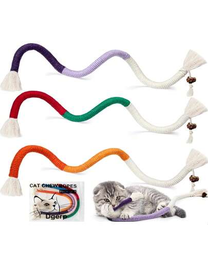 Cat Chew Ropes 3Pcs, Cat Toys For Indoor Cats With Refillable Natural Catnip, Teeth Cleaning Chew Toys, Interactive Kitten Nip Toys And All Breeds (23.6 Inches)