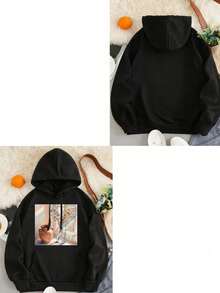 Customized Photo Printed Sweatshirt For Women, Personalized Gifts For Friends/Family/Couples/Pets, Birthday/Anniversary/Valentine's Day, Casual Pullover Fleece Sweatshirts For Autumn/Winter, Black Tops Jacket, Christmas Personalized Design, Autumn Clothes, Fall Tops, Women Shirts, Winter Outfits, Party Gifts, Gifts For Her, Birthday Presents, One-Of-A-Kind, Autumn Winter Clothing - Black - View 3