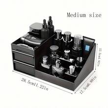 1 pieza Organizador de maquillaje, Caja de almacenamiento de perfumes y cuidado de la piel para el tocador, Soporte de lápiz labial de doble capa, Caja de almacenamiento para dormitorio, Estantería de exhibición, Bolsa de maquillaje, Esencial de viaje - Negro - Ver 4